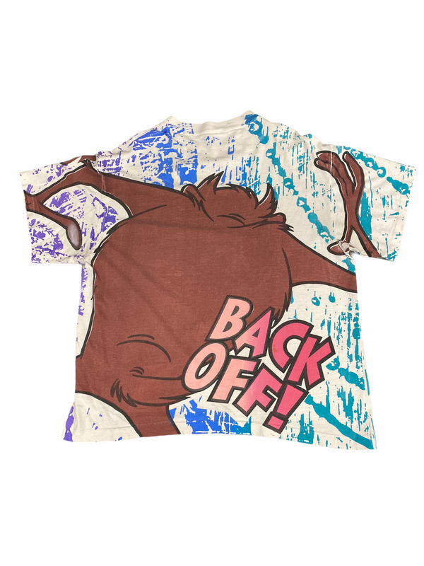 (L) 1993 Taz “Back Off” All Over Print Tee