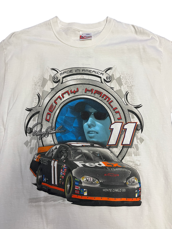 (L) Vintage Y2K  Nascar Denny Hamlin Double Sided Tee