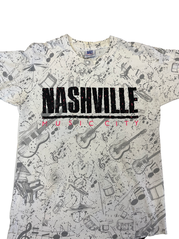 (M/L) Vintage Nashville Music City All Over Print Tee