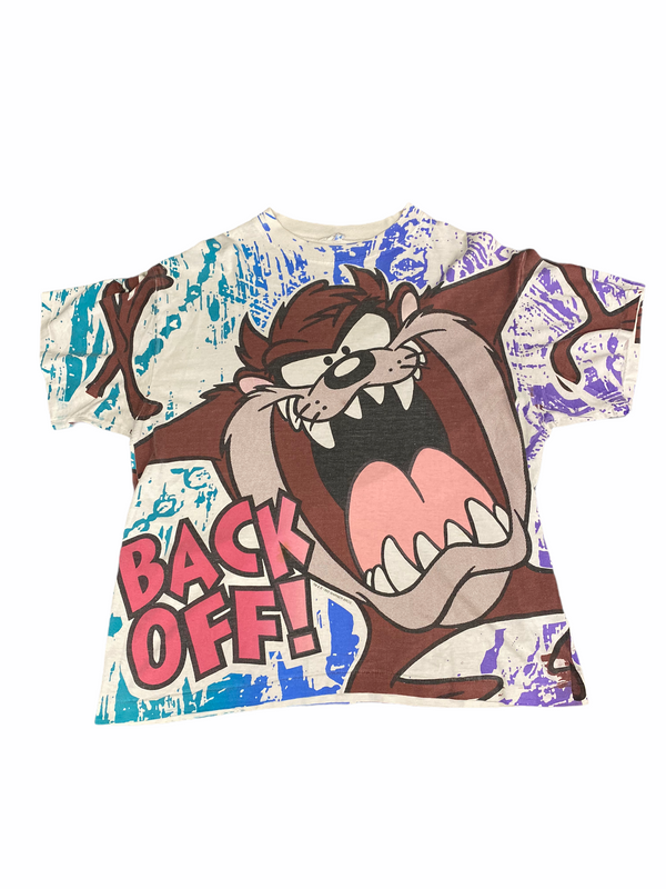 (L) 1993 Taz “Back Off” All Over Print Tee